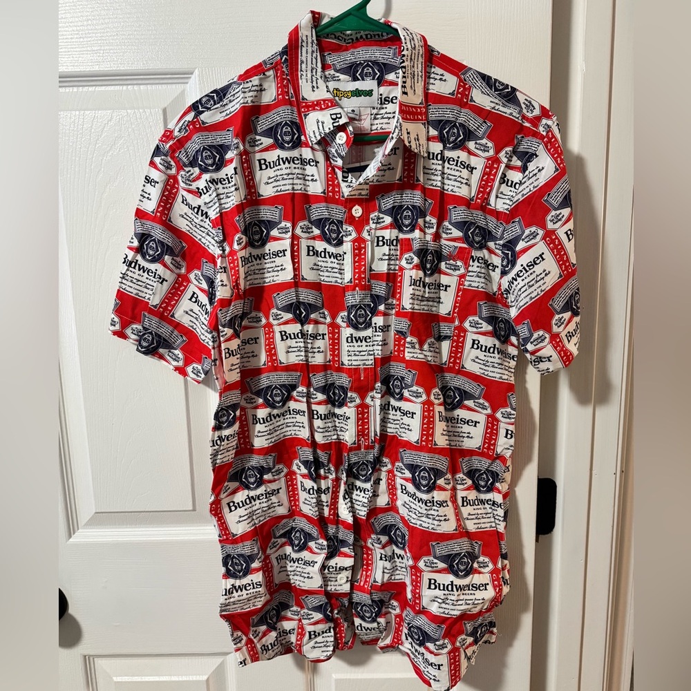 Tipsy Elves Red and White Budweiser Men's Shirt